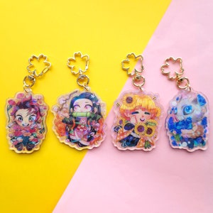 Anime Dämon holographische Schlüsselanhänger Charme Pin Slayer Nezuko, Tanjiro, Inosuke, Zenitsu
