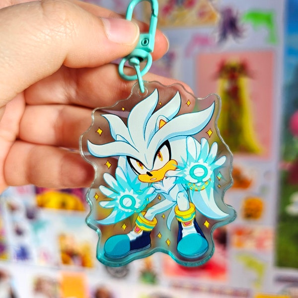 Silver the Hedgehog Colourful Gradient Acrylic Keychain Charm