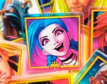 Alfinetes de acrílico coloridos Arcane League of Legends Jinx Vi Jayce Caitlyn Lux Viktor Ekko Mel