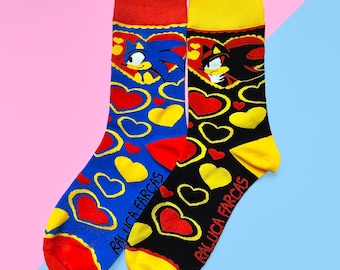 Calcetines con corazones bordados inspirados en Sonic y Shadow Sonadow