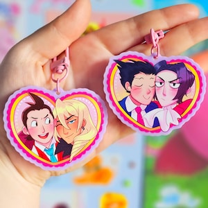 Klapollo Wrightworth Narumitsu Ace Attorney Single Sided Keychains including Phoenix Wright Miles Edgeworth Apollo Justice and Klavier Gavin