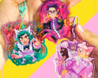 Legends ZA Pocket Monster PKMN Colourful Gradient Acrylic Keychains including Corbeau, Lebanne, Jacinthe, Scolipede, Clefable, Dragalge