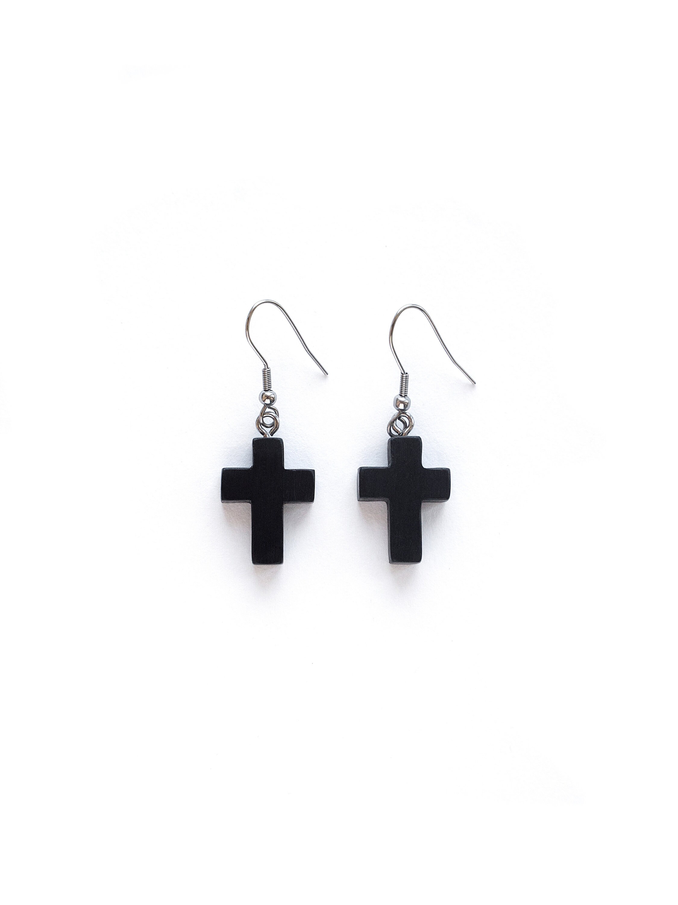 Black cross dangle earrings Simple earrings cross Cross Etsy