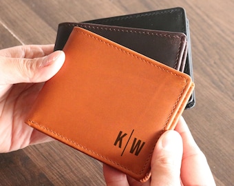 Mens Full Grain Leather Personalized Wallet for Him Valentines Day Gift for Boyfriend Custom Engraved Wallet for Dad Monogrammed RFID Wallet