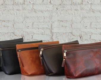 Personalized Leather Makeup Bag, Bridesmaid Cosmetic Gift