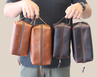 Personalized Leather Dopp Kit, Handmade Oil-Tanned Toiletry Bag