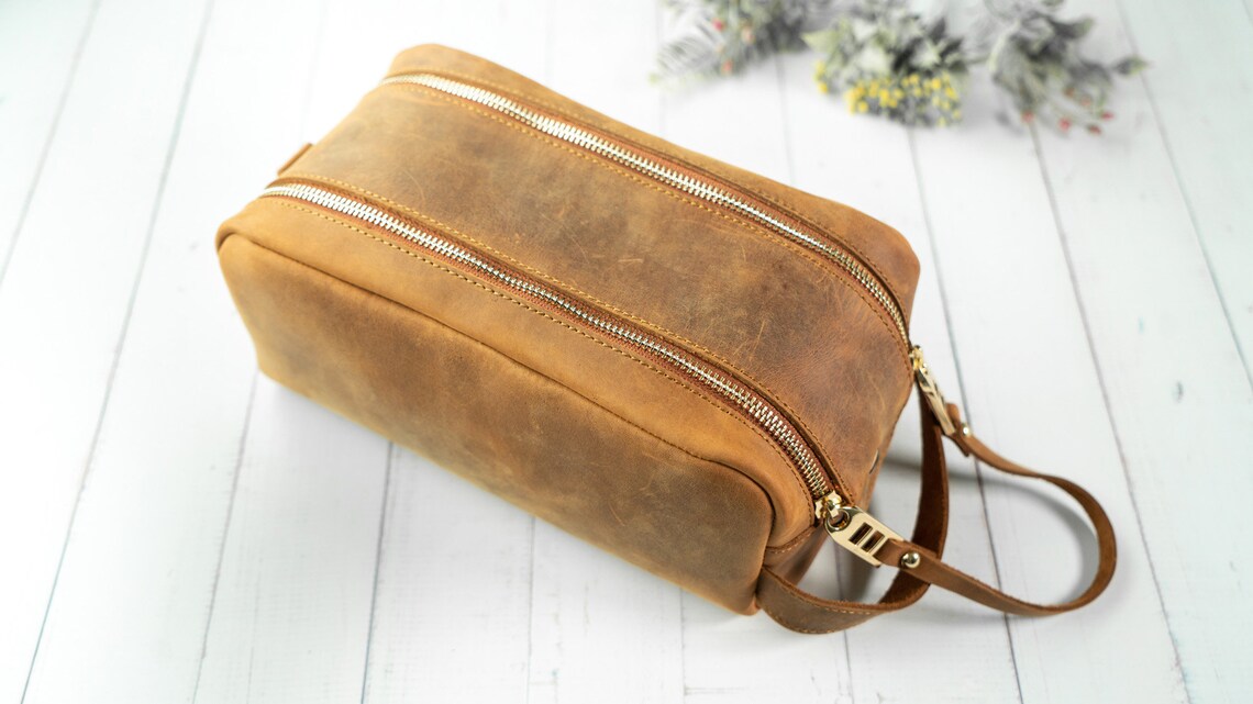 Personalized Leather Dopp Kit Bag 3rd Anniversary Gift for - Etsy
