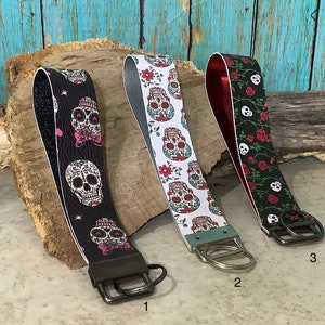 Sugar skull keychain wristlet