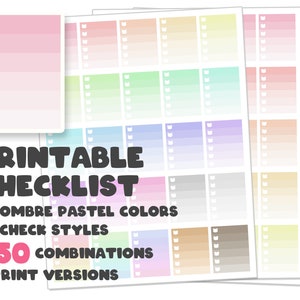 Printable Pastel Ombre checklist Planner Stickers Erin Condren Full Box Sticker Bundle PDF Download
