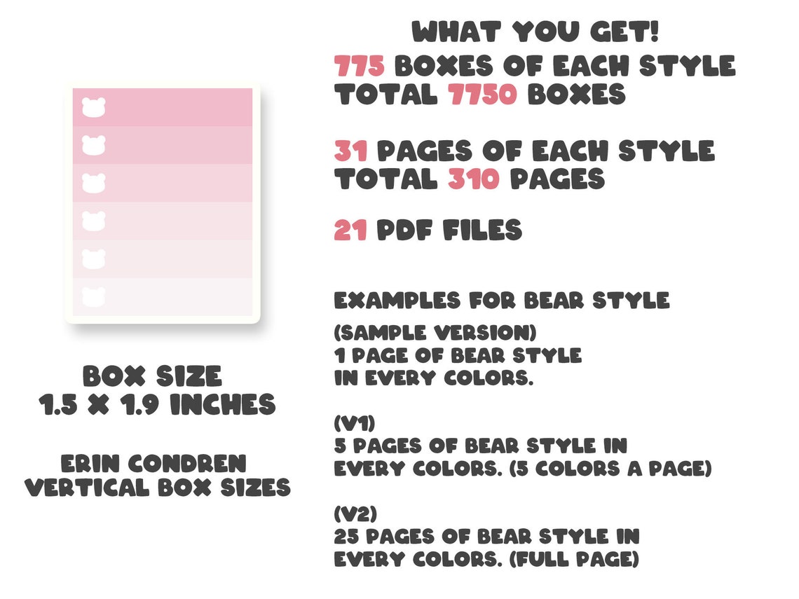 Printable Pastel Ombre Checklist Planner Stickers Erin Condren Full Box ...