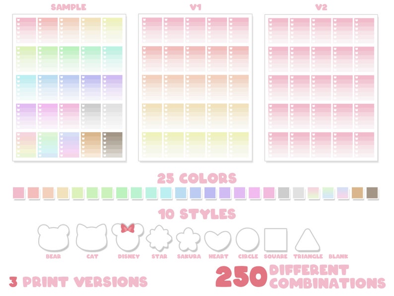 Printable Pastel Ombre Checklist Planner Stickers Erin Condren Full Box ...