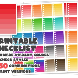 Printable Vibrant Bright Ombre checklist Planner Stickers Erin Condren Full Box Sticker Bundle PDF Download