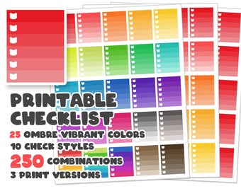Printable Pastel Ombre Checklist Planner Stickers Erin Condren Full Box ...