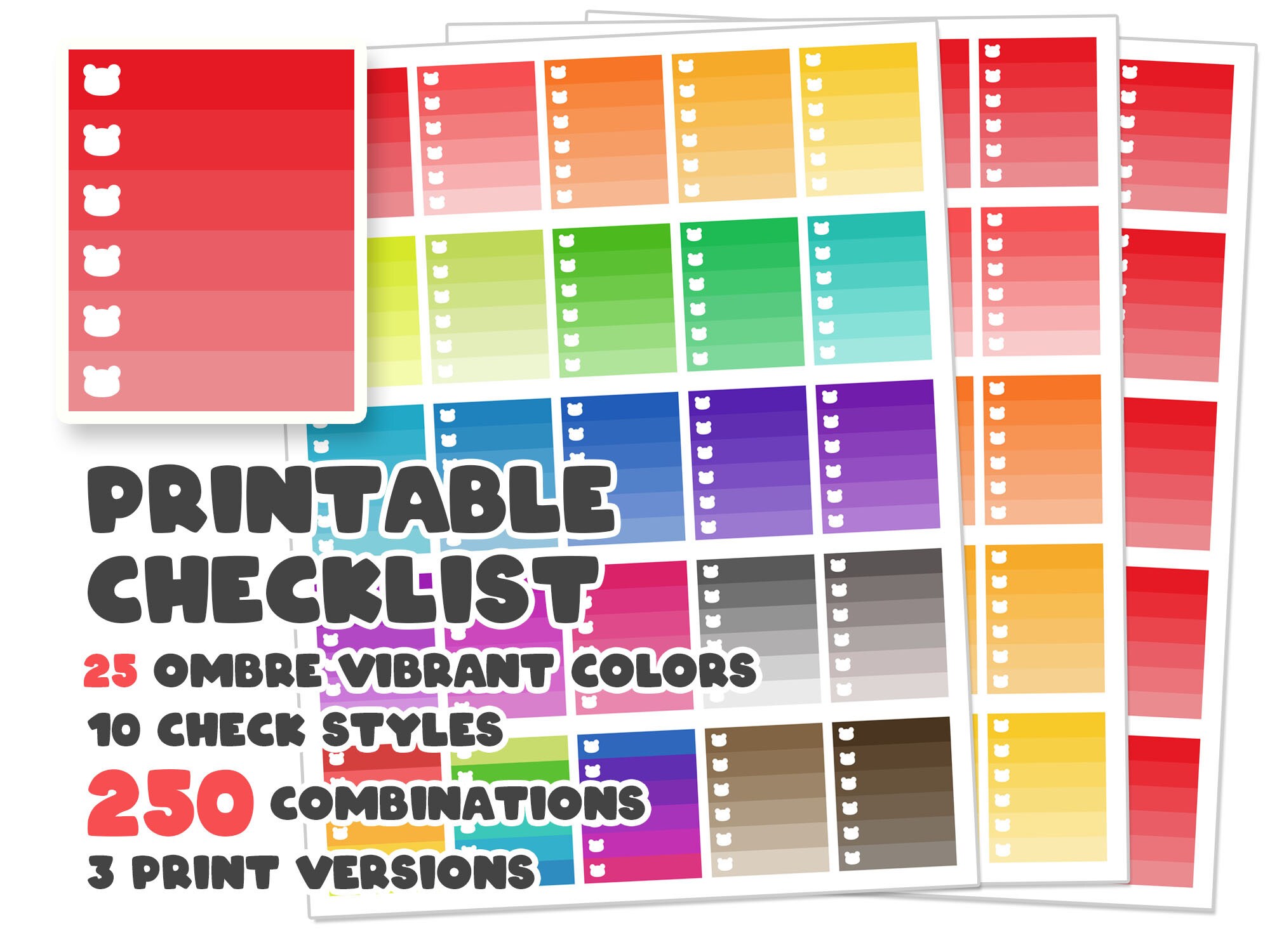 Printable Vibrant Bright Ombre Checklist Planner Stickers Erin Condren ...