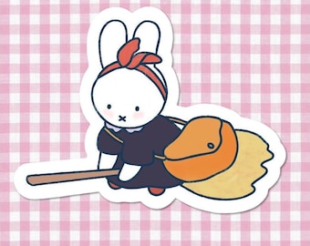 Handgemaakte konijntje bezorgsticker, schattige op ghibli geïnspireerde kunst