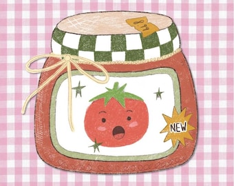 Handgemaakte matte sticker tomatenpot, grappige sticker, journaling