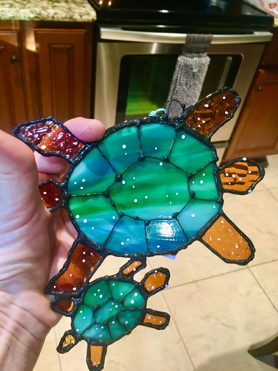 Mama and Hatchling Sea Turtle Stained Glass Window Decor Etsy