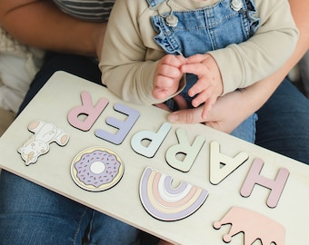 Wooden Name Puzzle for Girl, New Mom Gifts, birthday gift, Montessori Toys for Toddler, 1st birthday Gifts, Learning Toys, Baby Shower Gifts