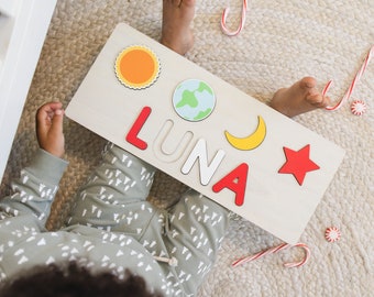 Wooden Baby Name Puzzle with shapes, Kids Gifts, Montessori Toys, Nursery Decor, Baby Shower Gift, Newborn, Toddler gift, 1st Birthday