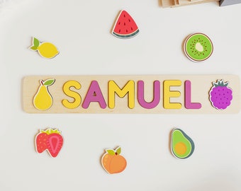 Summer Fruits Personalized Wooden Name Puzzle, New Mom Gifts,Birthday Gifts For Kids, Custom Name Baby Shower Gift,Newborn,Toddler Name Toys