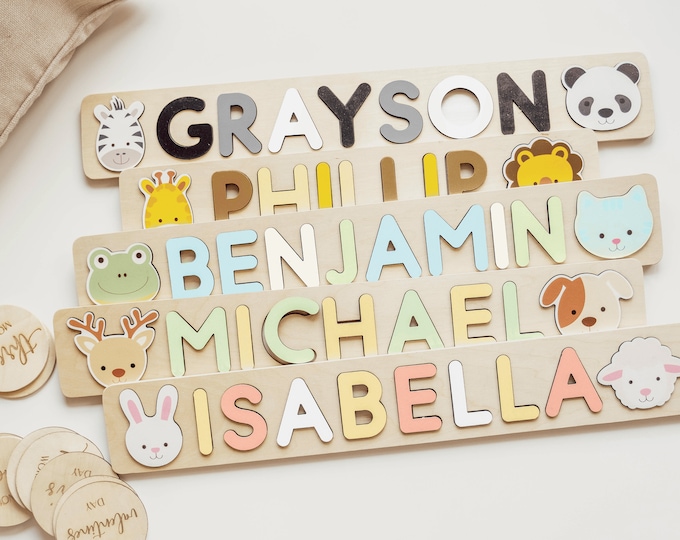 Personalized Name Puzzle with Pegs,Baby Shower Gifts,Baby Boy,Baby Name Announcement,New Mom Gift basket,Pastel Baby shower Decoration