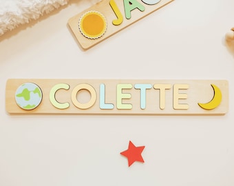 Pastel Shapes Personalized Wooden Baby Name Puzzle, Montessori Toys, Nursery Decor, Baby Shower Gift, Newborn, Toddler gift, 1st Birthday