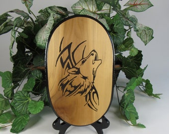 Tribal Wolf Wall Plaque/Artwork/Wolf/Wall Decor/Wall Art/Home Decor/Wood Carving