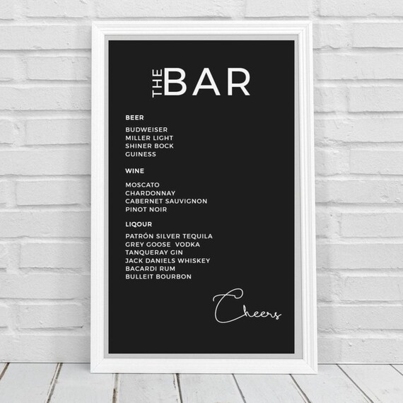 Self-Editing Minimalist #vmt310 Funny Printable Open Bar Sign Template Alcohol Fully Editable Templett Heart Customizable Cocktail