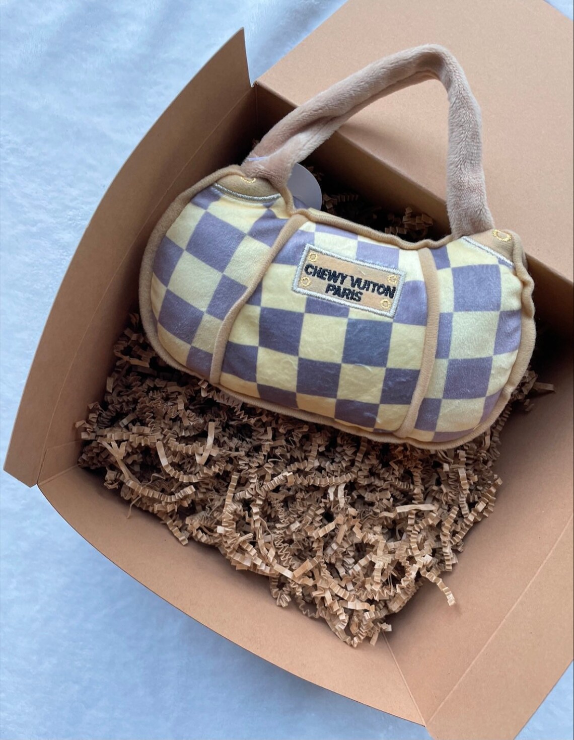 Chewy Vuitton Purse Dog Chew Toy Cream and brown checkered Etsy