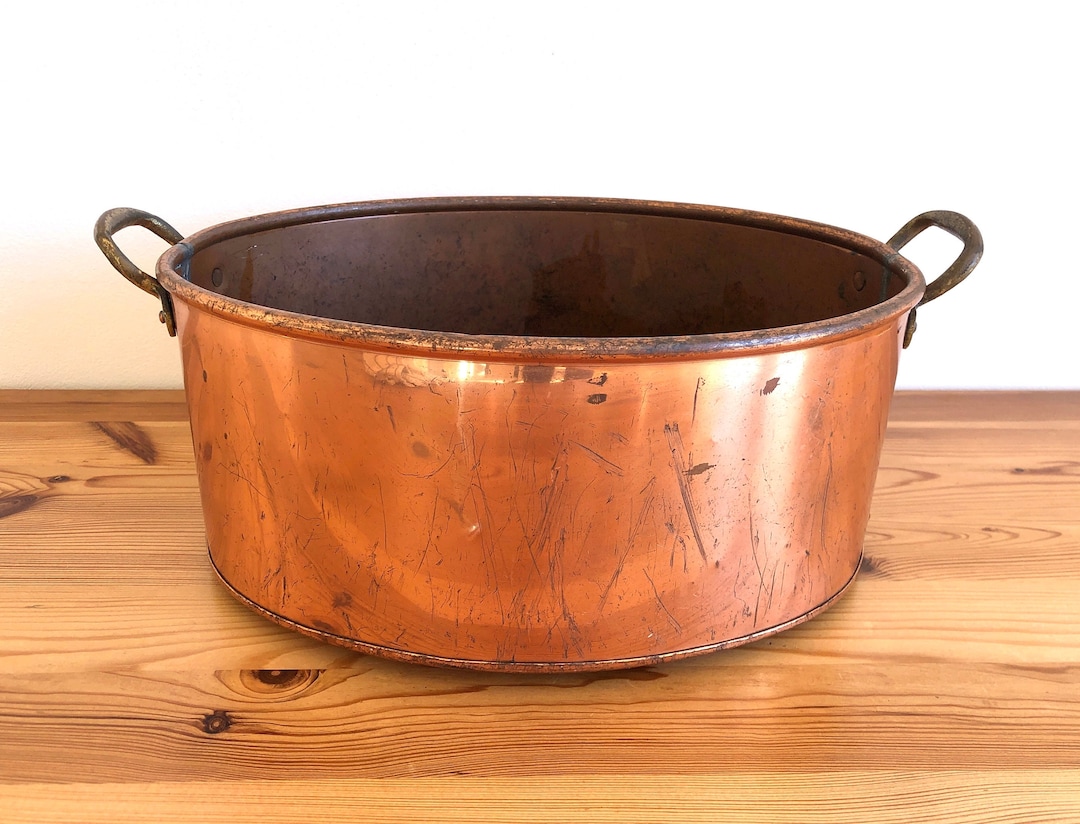 Vintage Copper Pot With Brass Handles Distressed Copper Pot Etsy