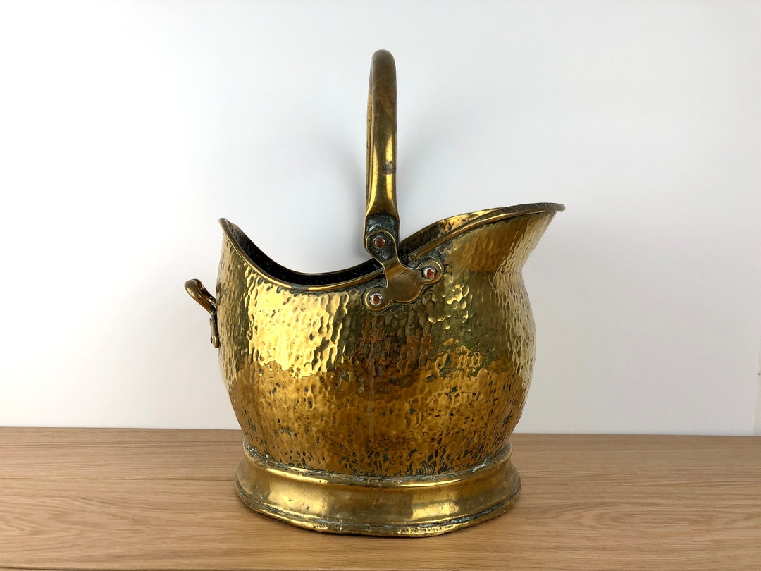 Large Vintage Hammered Brass Bucket With Handle Large Etsy UK