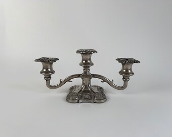 Antique Candelabra Silver Plate Heavy 3 Arm Candle Holder, Made in England
