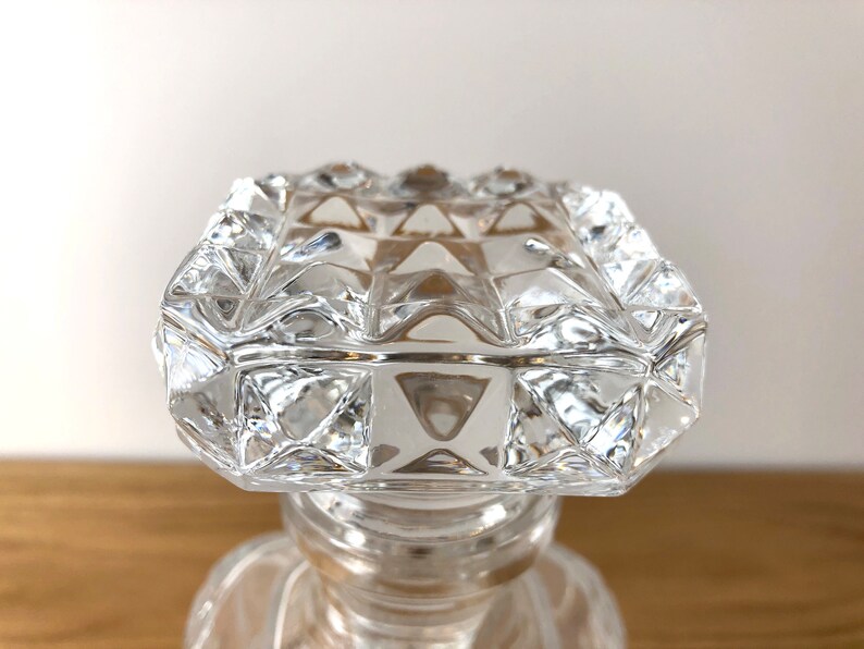 Mid Century Glass Decanter, Vintage Clear Glass Liquor Decanter, Vintage Plaid Cut Glass image 3