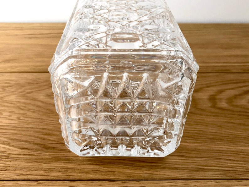 Mid Century Glass Decanter, Vintage Clear Glass Liquor Decanter, Vintage Plaid Cut Glass image 9