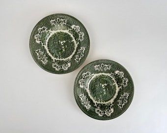 Vintage Soup Bowls, Green English Ironstone Tableware