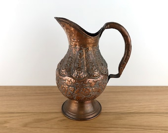 Vintage Victorian Handmade Copper Pitcher, 18th Century Hammered Copper Jug