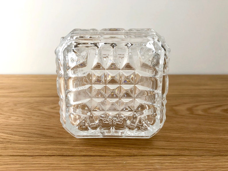 Mid Century Glass Decanter, Vintage Clear Glass Liquor Decanter, Vintage Plaid Cut Glass image 10