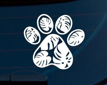 Monstera Vinyl Sticker, Paw Mandala, Plants Dogs Sticker, Plant Lover Car Decal, Paw Vinyl Decal,  Dog Lover Gifts