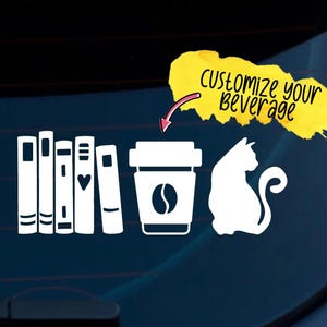 Books Coffee Cats Vinyl Decal: Customizable Beverage