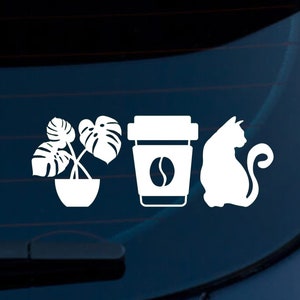 Cat Decal, Cat Stickers, Plants Coffee Cats, House Plants Vinyl Decal, Plants Car Decal, Plants and Cats Sticker image 1