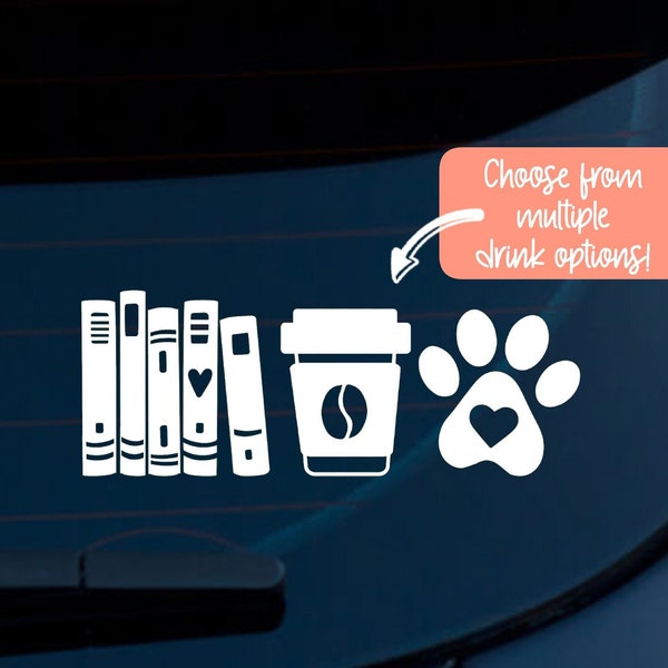 Books Coffee Dogs, Books Vinyl Decal, Coffee Car Decal, Coffee and Dogs Sticker