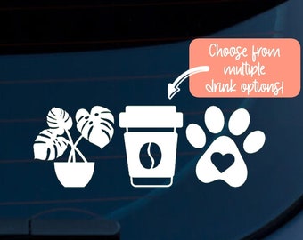 Plants Coffee Dogs, House Plants Vinyl Decal, Plants Car Decal, Plants and Dogs Sticker