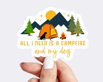 Camping Sticker, Camping Dog Sticker, Adventure Dog Sticker, Camping Bumper Sticker