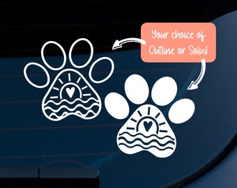 Ocean Vinyl Sticker, Paw Mandala, Mandala Car Decal, Beach Car Decal, Paw Vinyl Decal,  Waves Vinyl Decal