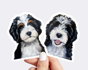 Bernedoodle Sticker, Labradoodle Sticker, Black and white doodle sticker, Portuguese water dog