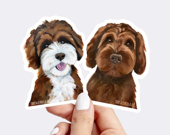 Brown Doodle Sticker, Chocolate Labradoodle Sticker, Brown and White Doodle, Chocolate and White Doodle, Chocolate Golden doodle sticker,