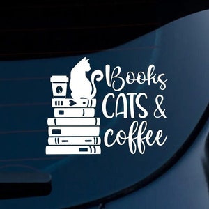 Books Cats Coffee Vinyl Decal - Car, Laptop, Customizable