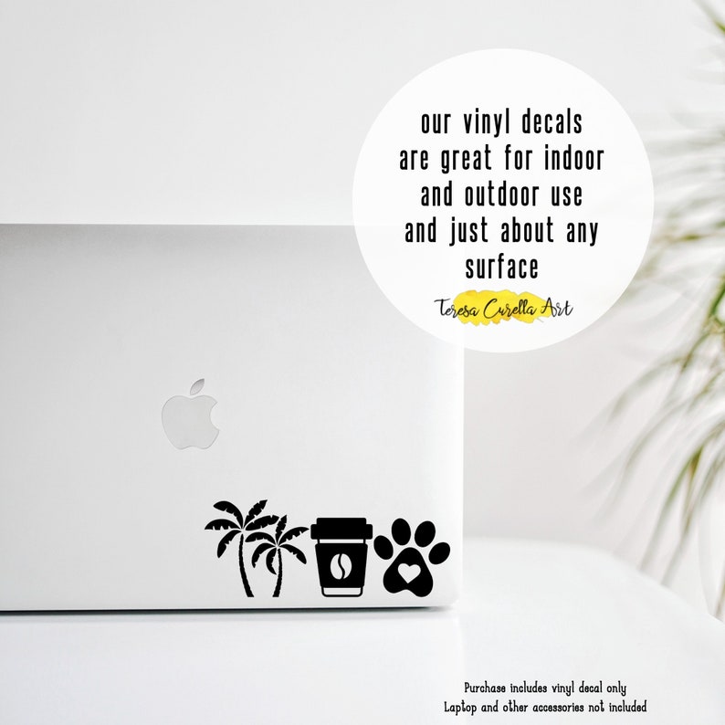 Beach Coffee Dogs, Beach Vinyl Decal, Coffee Car Decal, Coffee and Dogs Sticker, Beach Lover Car Decal image 5