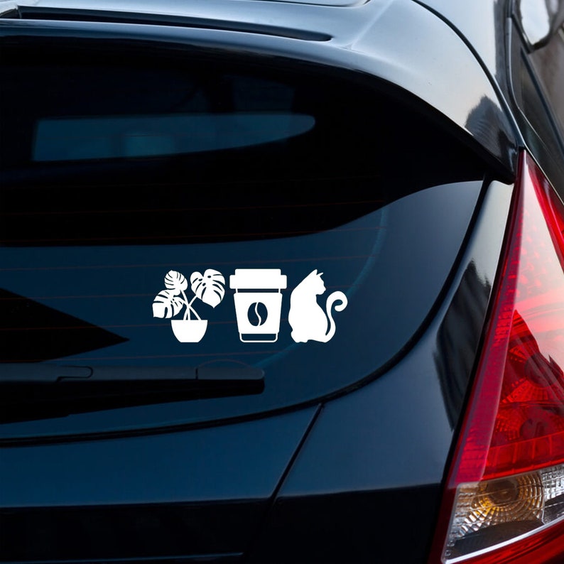 Cat Decal, Cat Stickers, Plants Coffee Cats, House Plants Vinyl Decal, Plants Car Decal, Plants and Cats Sticker image 2