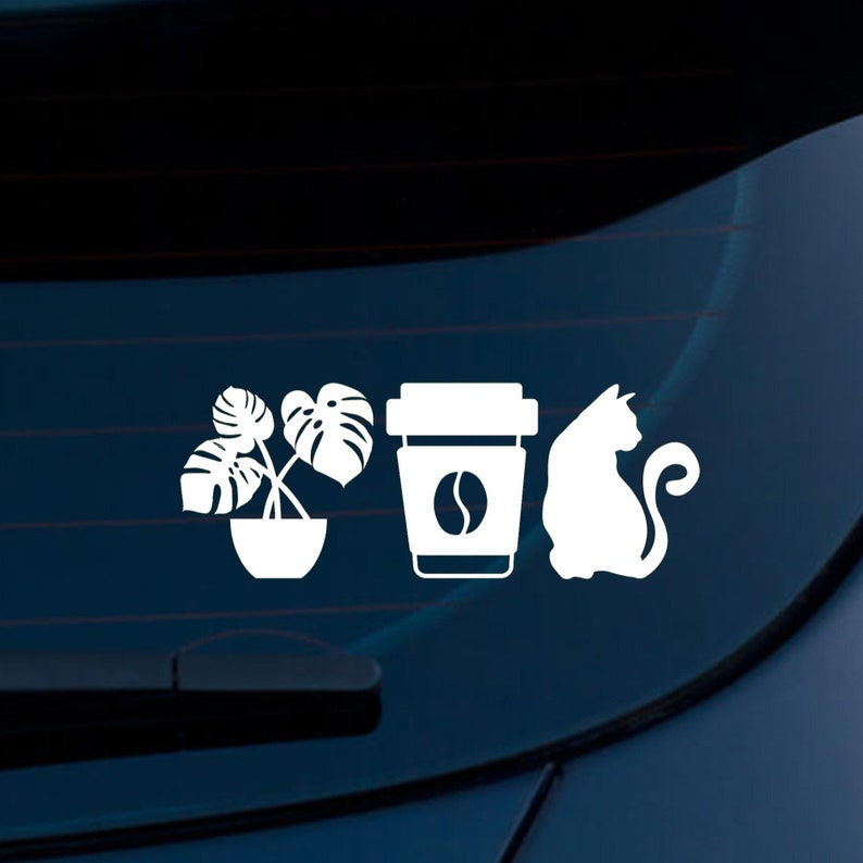 Cat Decal, Cat Stickers, Plants Coffee Cats, House Plants Vinyl Decal, Plants Car Decal, Plants and Cats Sticker image 1